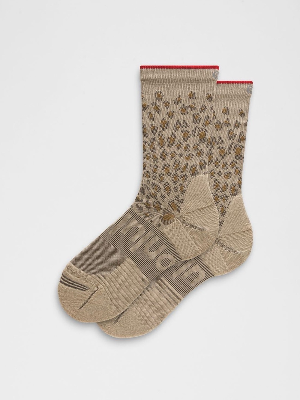 lululemon Unisex Power Stride Crew Socks (NWT) Leopard/Chino/Oxford Red, Size M